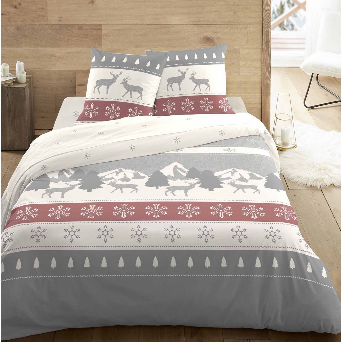 Parure housse de couette en coton 57 fils ALPAGES 