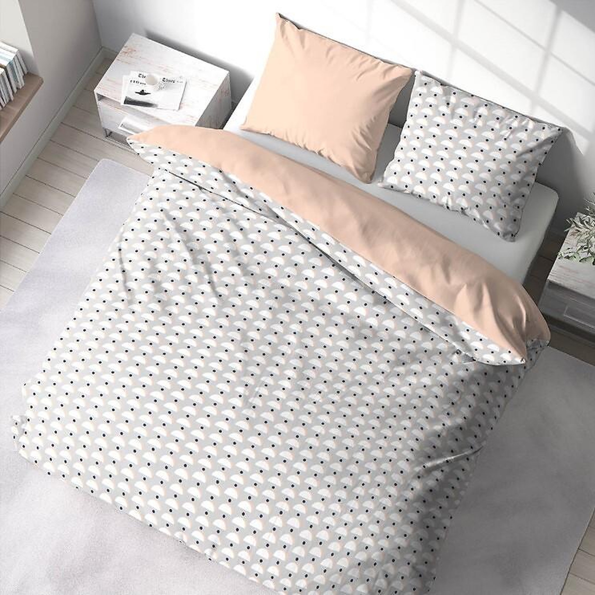 Home collection Parure housse de couette 100%polyester 72gsm lobe. Coloris disponibles : Blanc