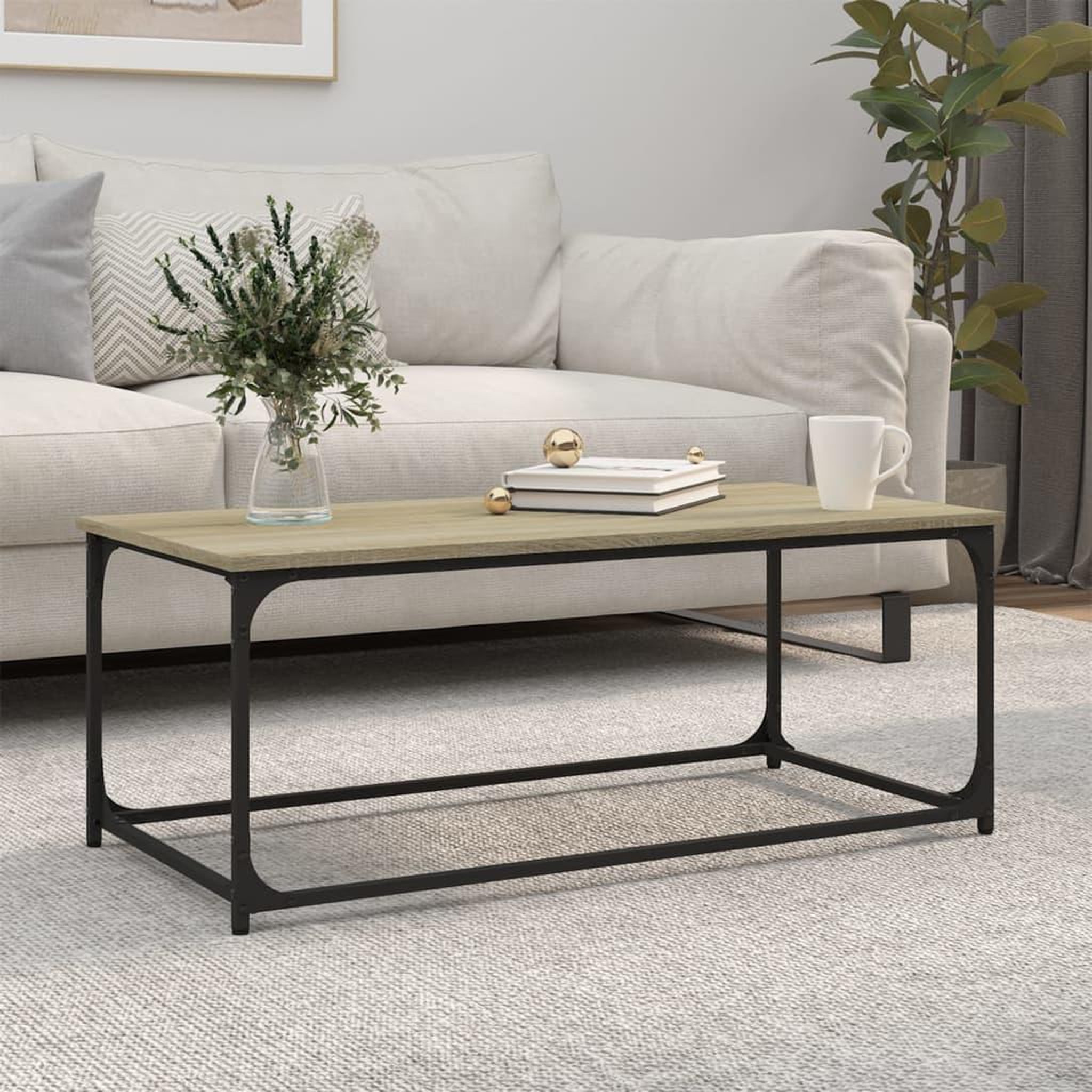 Voir la diapositive 1 : VIDAXL Table basse Chene sonoma 102x50x40 cm Bois d'ingenierie et fer