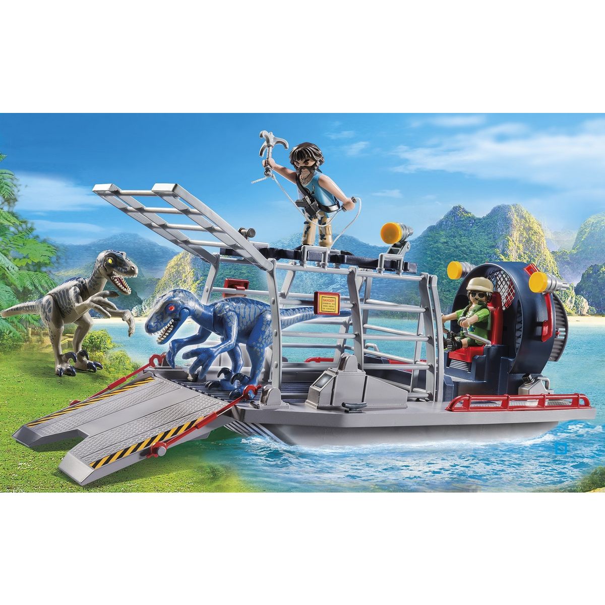 PLAYMOBIL 9433 - The Explorers - Bateau avec cage et deinonychus 