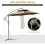 Voir la diapositive 4 : OUTSUNNY Parasol déporté octogonal inclinable manivelle Ø 2,65 x 2,45H m acier époxy polyester marron