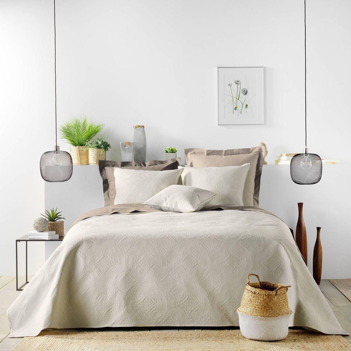 Paris Prix Couvre-Lit & 2 Housses de Coussin  Romane  240x260cm Naturel