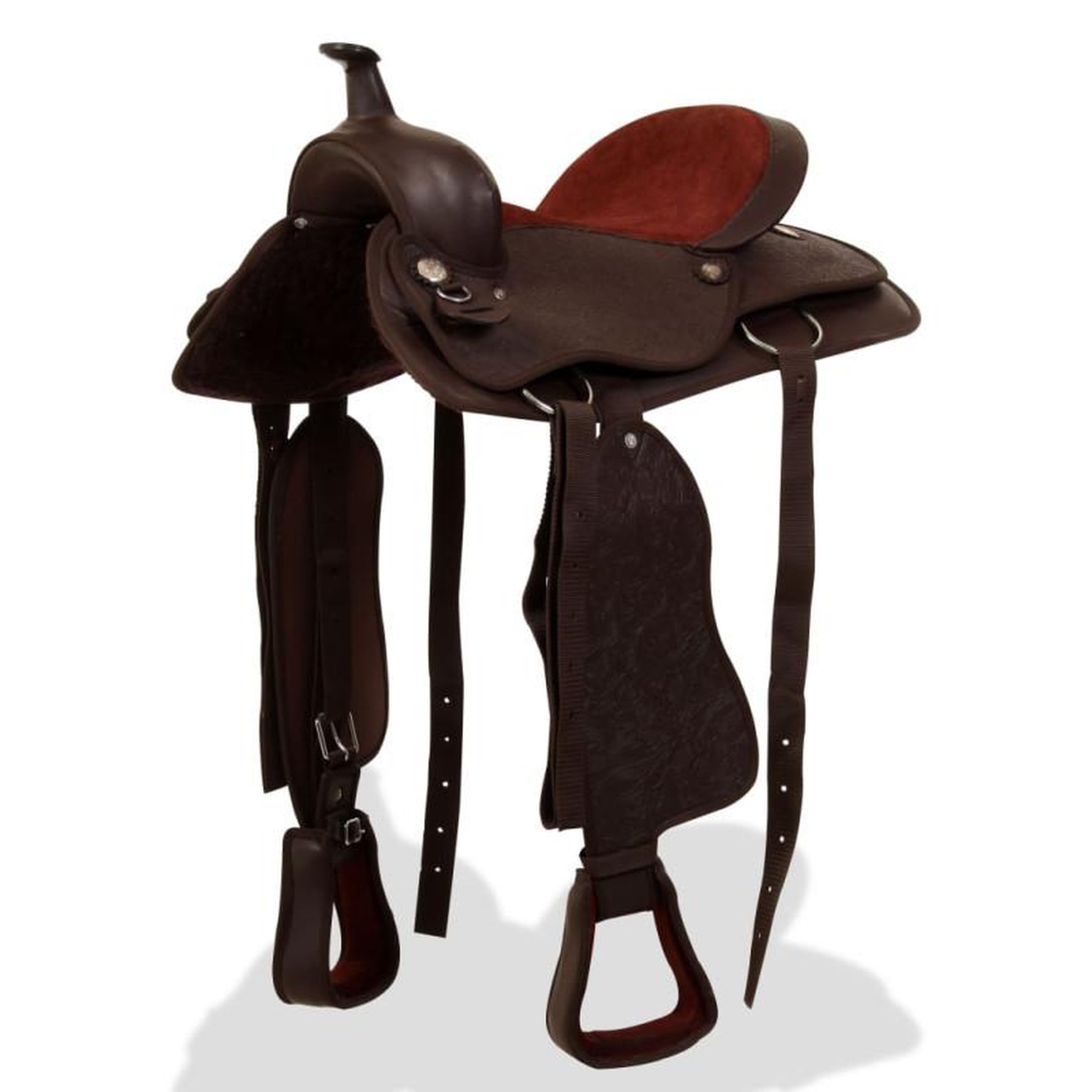 Voir la diapositive 1 : VIDAXL Selle, bridon et col de poitrine Cuir véritable 16 po Marron