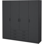 MARKET24 Armoire VEGA - Décor Gris anthracite - 4 portes + 3 tiroirs - L 195,5 x P 49,6 x H 200,4 cm