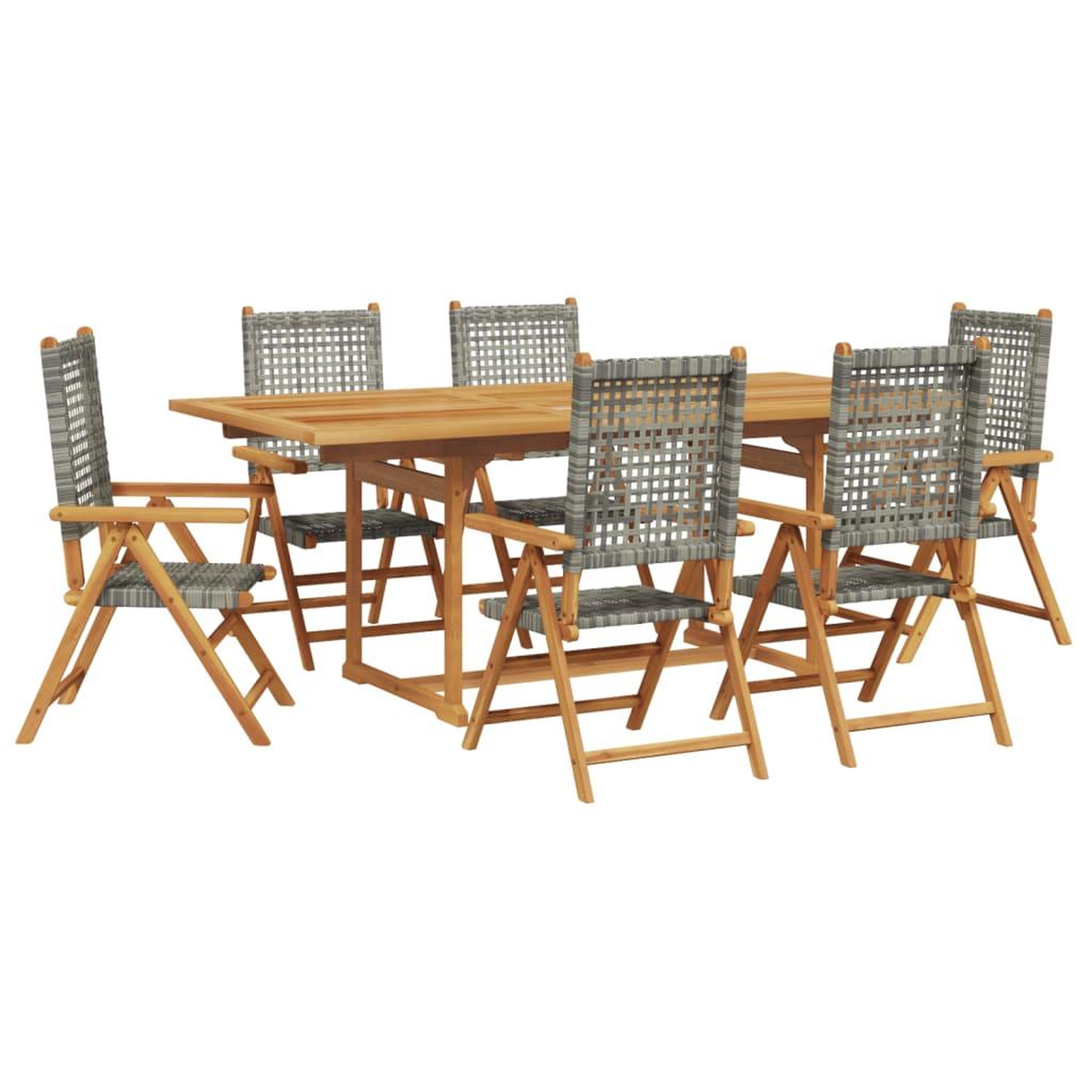 Voir la diapositive 2 : VIDAXL Ensemble a manger de jardin 7 pcs gris rotin et bois massif