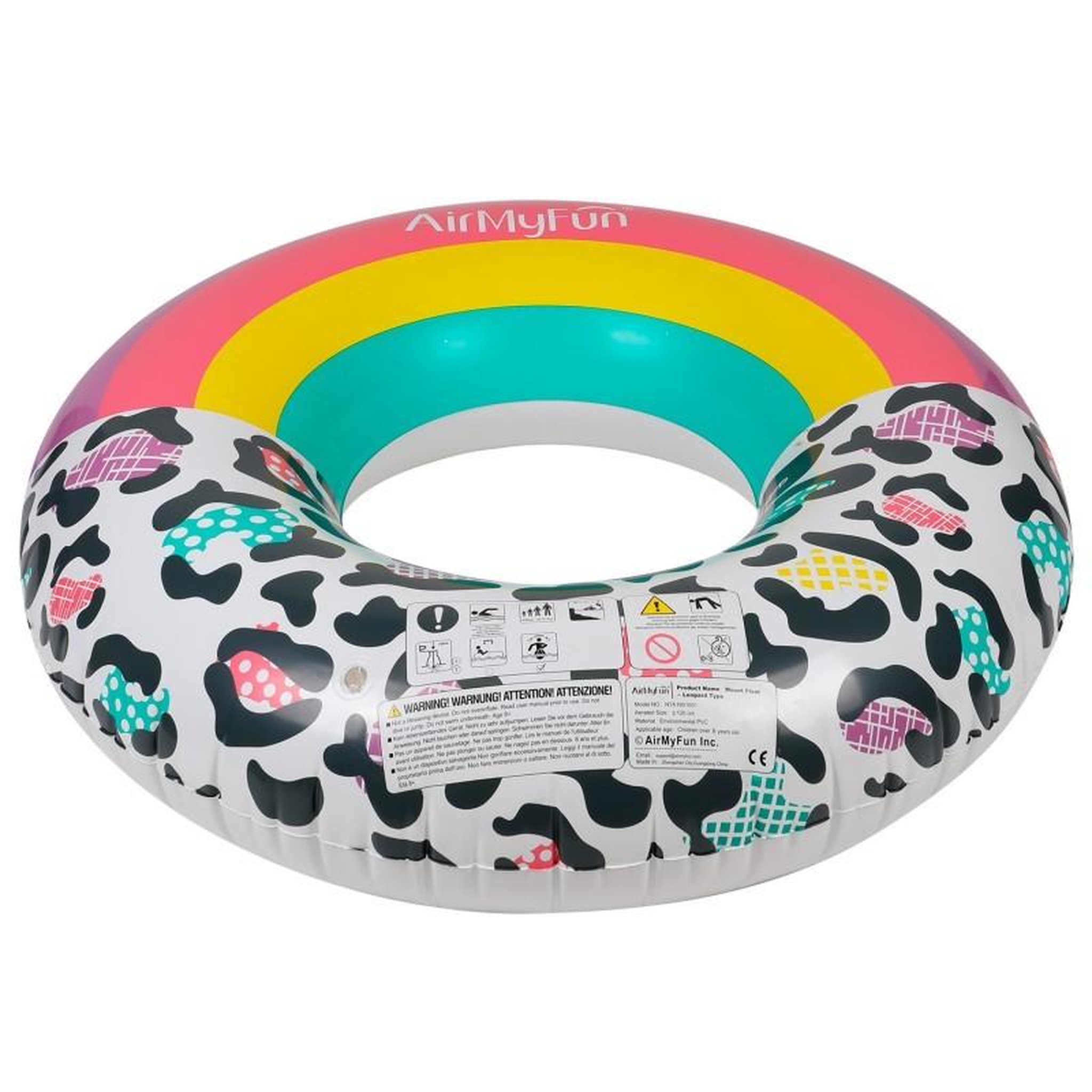 Voir la diapositive 3 : AIRMYFUN Bouée Gonflable Ronde XXL pour Piscine & Plage Ultra Confort, Flotteur Deluxe - Arc-En-Ciel Et Léopard ø120cm