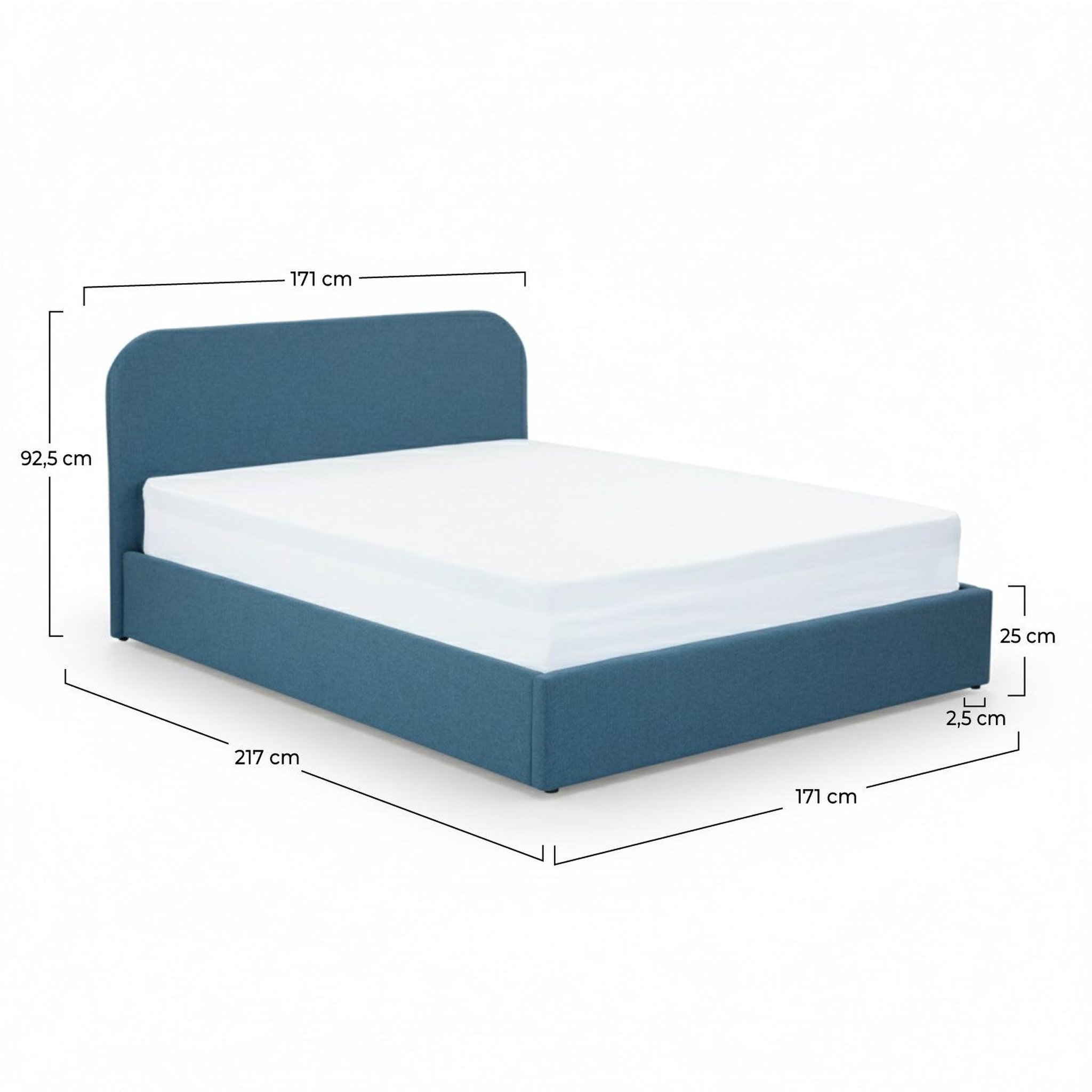 Voir la diapositive 4 : MAISON PAVANE Lit double avec coffre 160x200 cm en tissu bleu-tilly