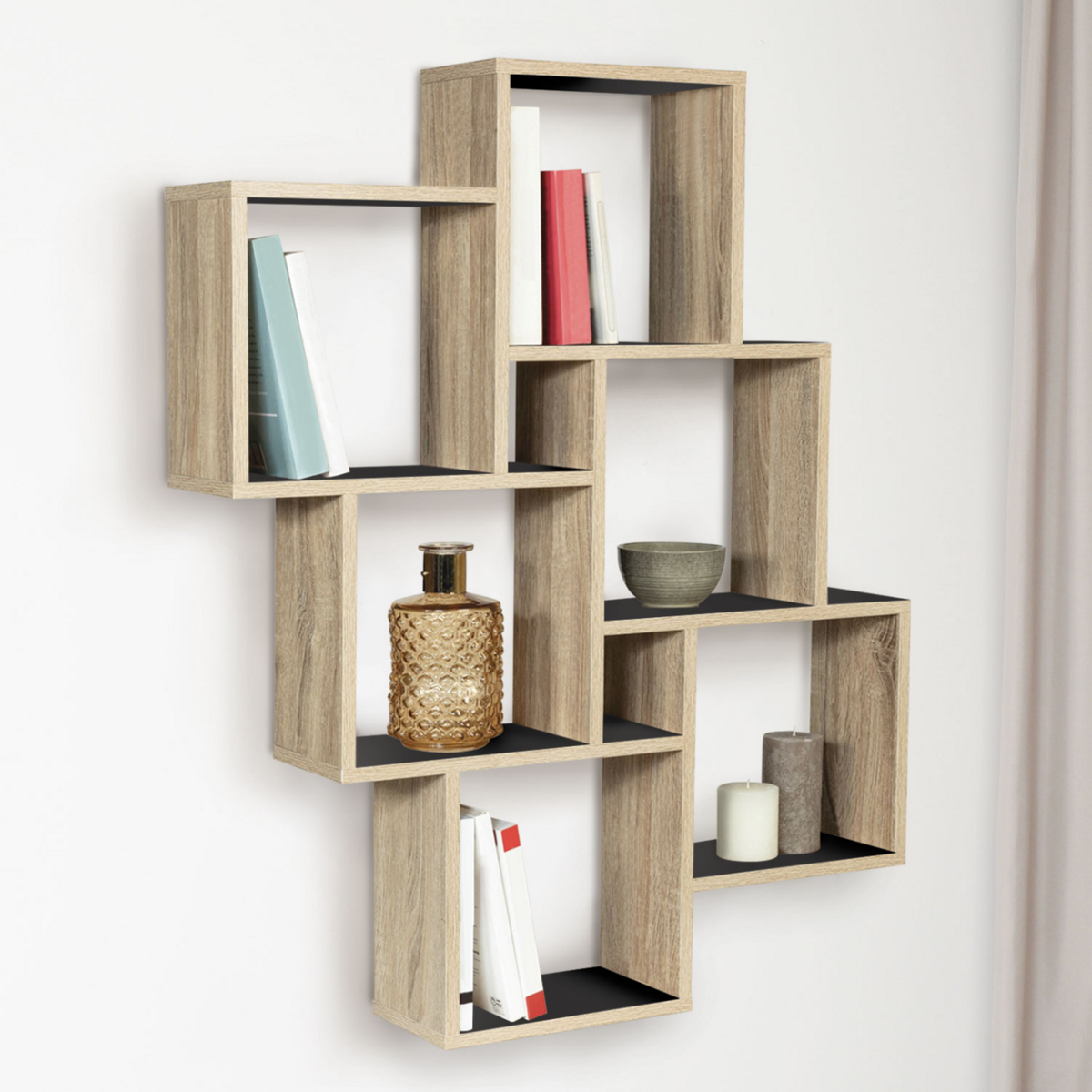 ID MARKET Etagère murale double position LUCAS bois façon hêtre et noir