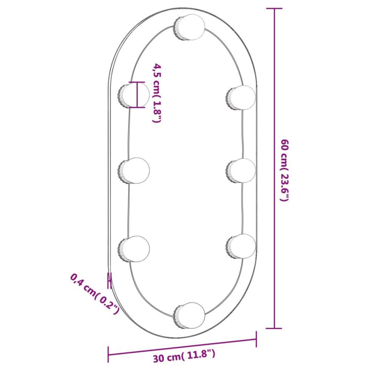 VIDAXL Miroir avec eclairage LED 60x30 cm Verre Ovale