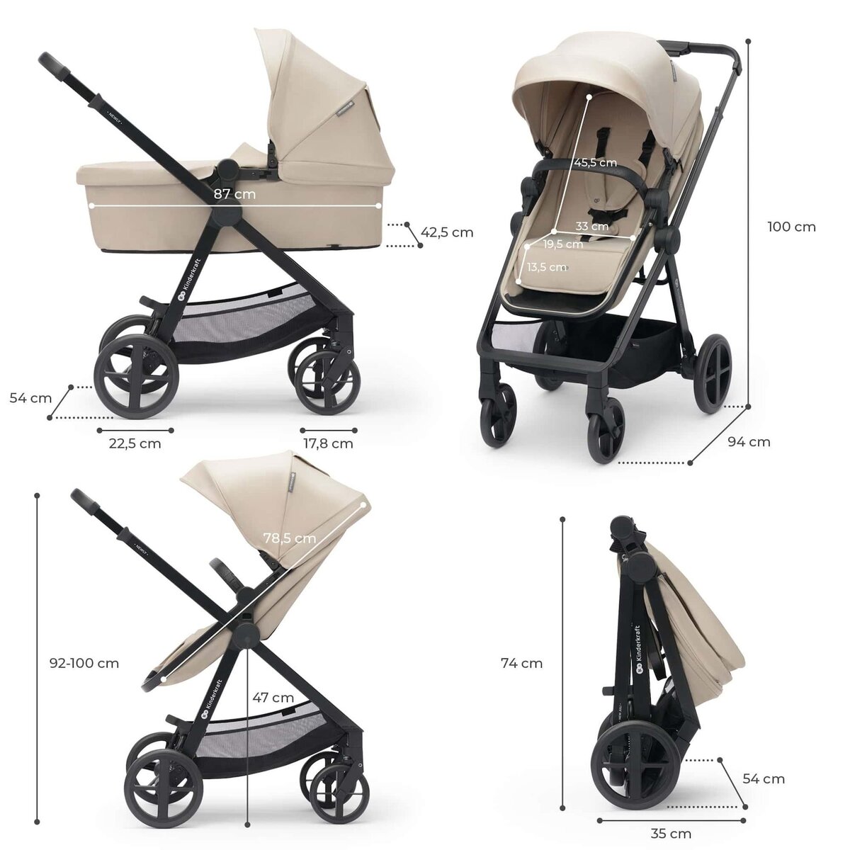 KINDERKRAFT Poussette 4en1 newly pratique et confortable