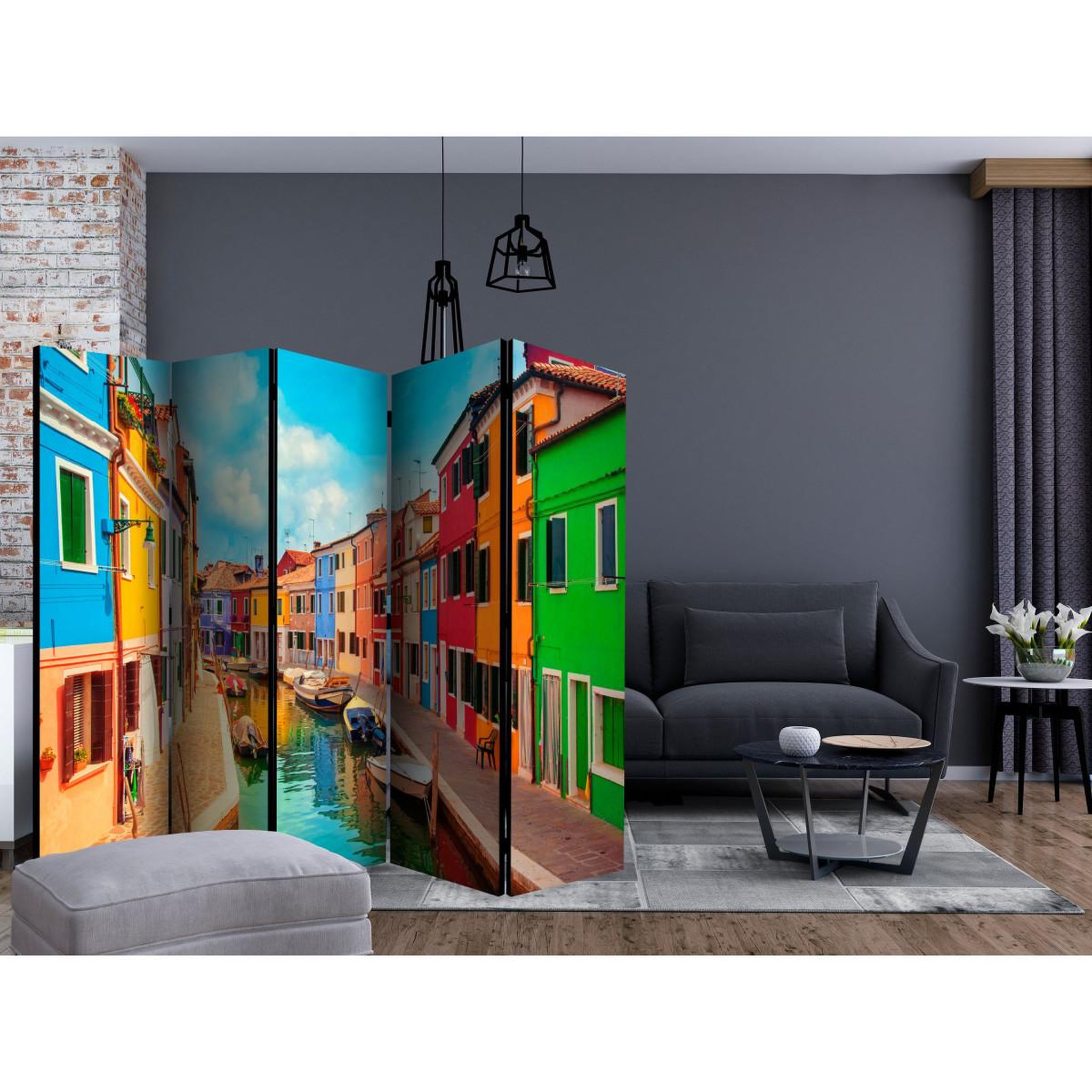 Voir la diapositive 2 : Paris Prix Paravent 5 volets  colorful canal in burano  172x225cm