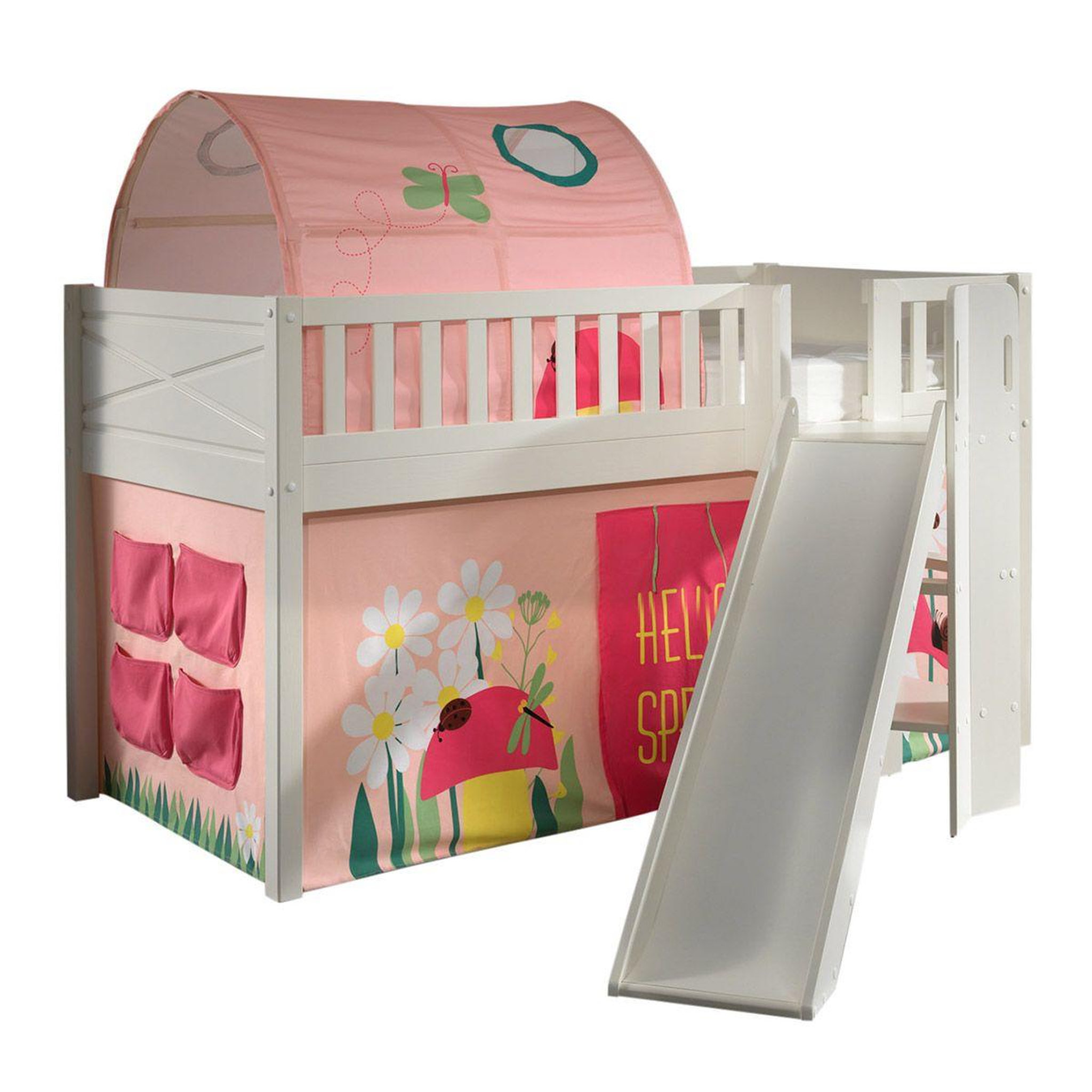 Paris Prix Lit enfant toboggan, tente & tunnel  scott spring  90x200cm blanc