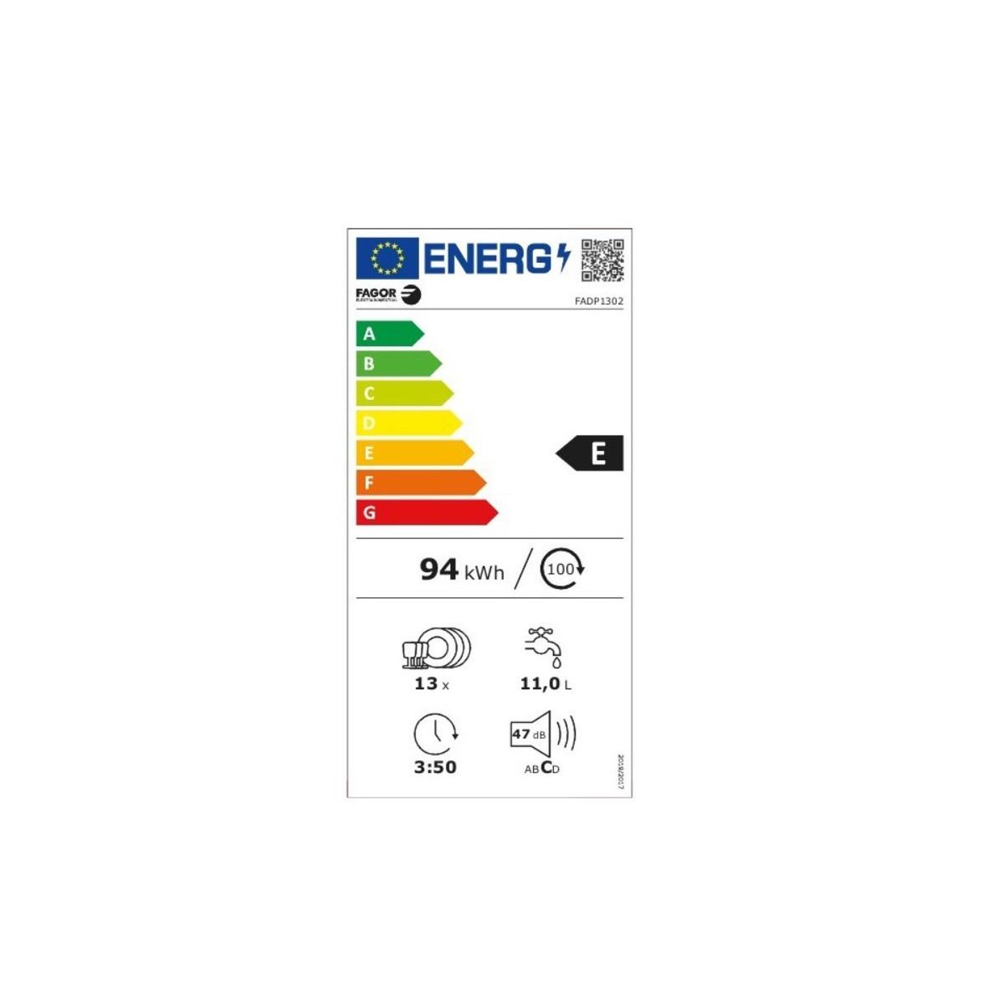 Voir la diapositive 2 : Fagor Lave-vaisselle 60cm 13 couverts 47 db - fadp1302
