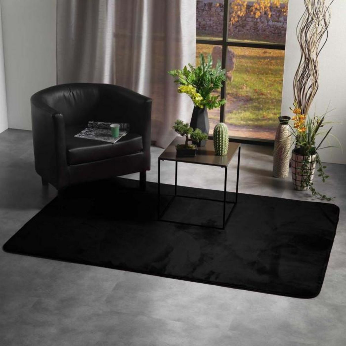 Paris Prix Tapis Uni en Flanelle  Flanou  120x170cm Noir