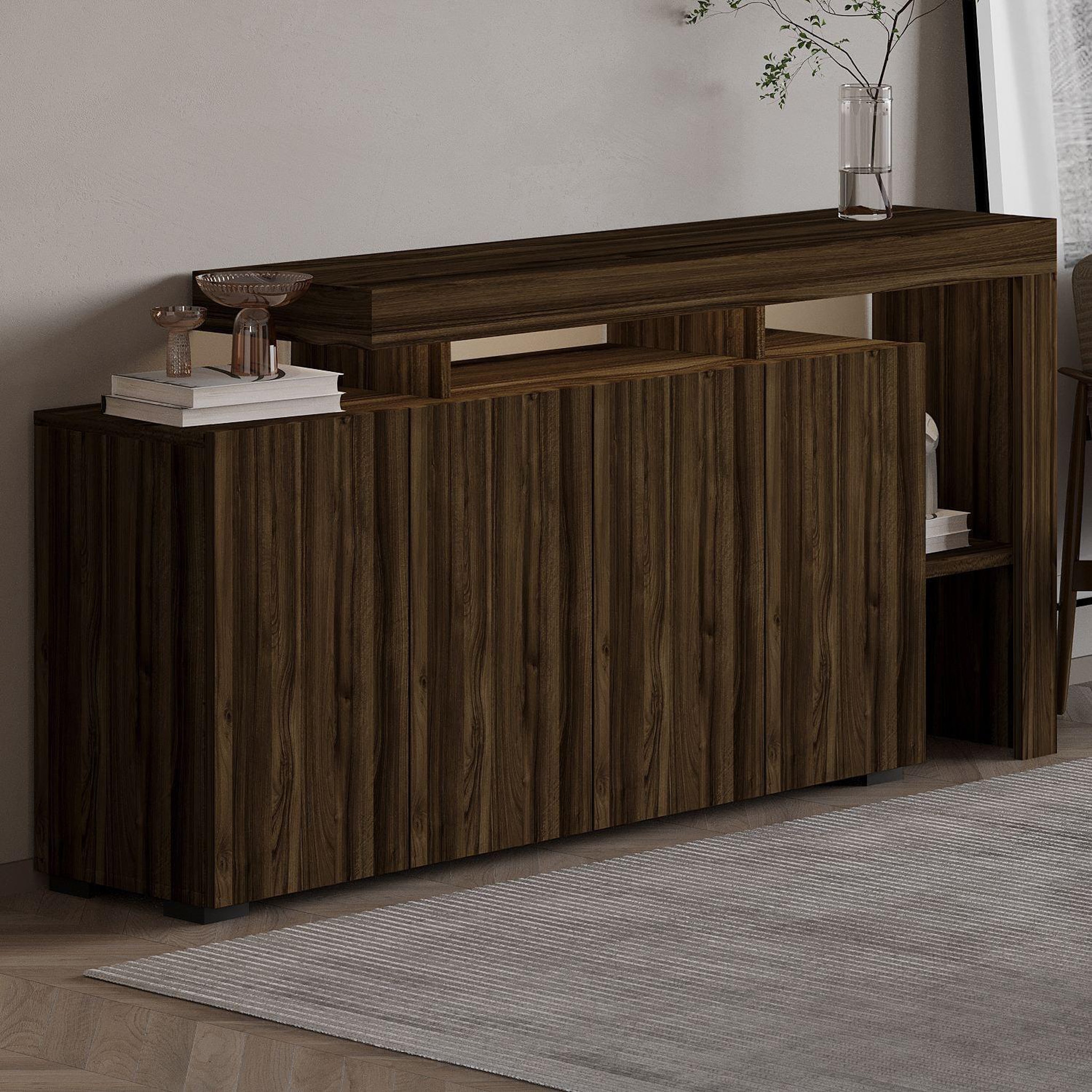 Voir la diapositive 3 : Habitat et Jardin Buffet en bois  beliz  - 170 x 35 x 80 cm - noyer