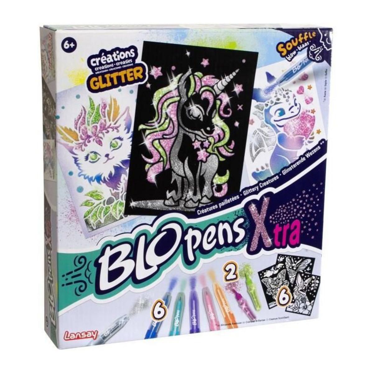 LANSAY Blopens - LANSAY - Créatures pailletées - 6 pochoirs - Des 6 ans