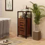 KLEANKIN Meuble bas de salle de bain avec porte, armoire de toilette structure en acier, meuble colonne sur pied avec niche ouverte et étagère réglable, 37 x 30 x 85 cm, brun rustique