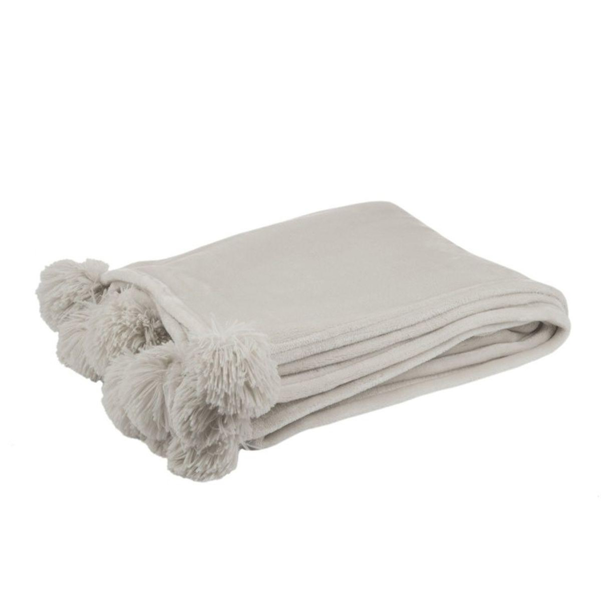 J-LINE Plaid à pompons  blanket  130x170cm gris clair