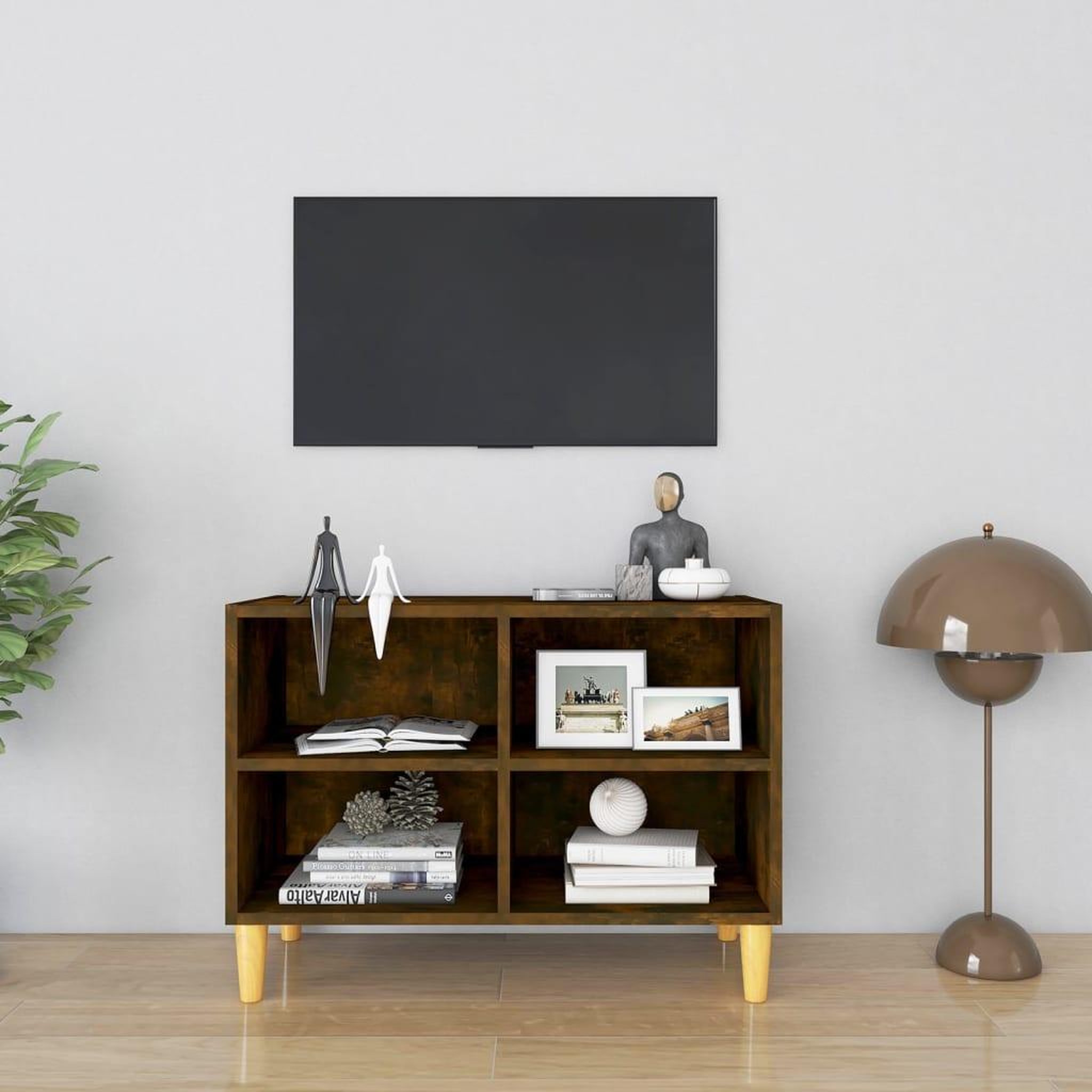 VIDAXL Meuble TV avec pieds en bois massif Chene fume 69,5x30x50 cm