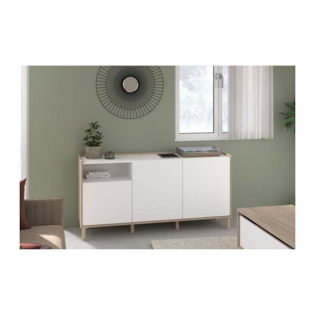 PARISOT Buffet bas - MORPHOS - Décor blanc / Chene - 3 portes - PARISOT