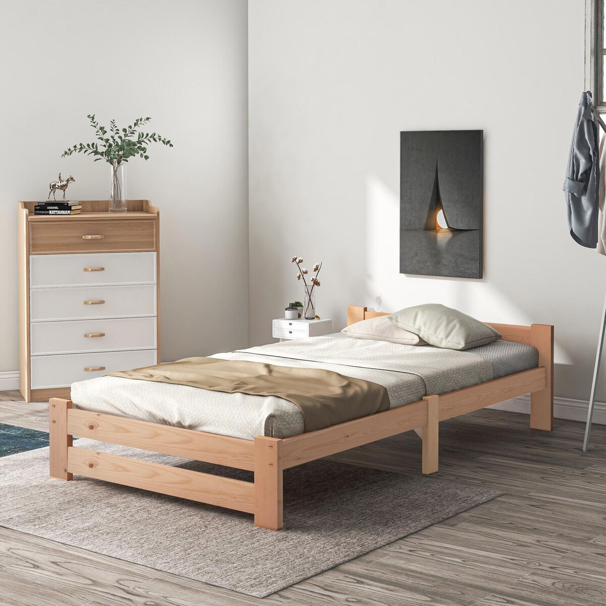 MERAX Lit simple 90x200cm bois coloris naturel