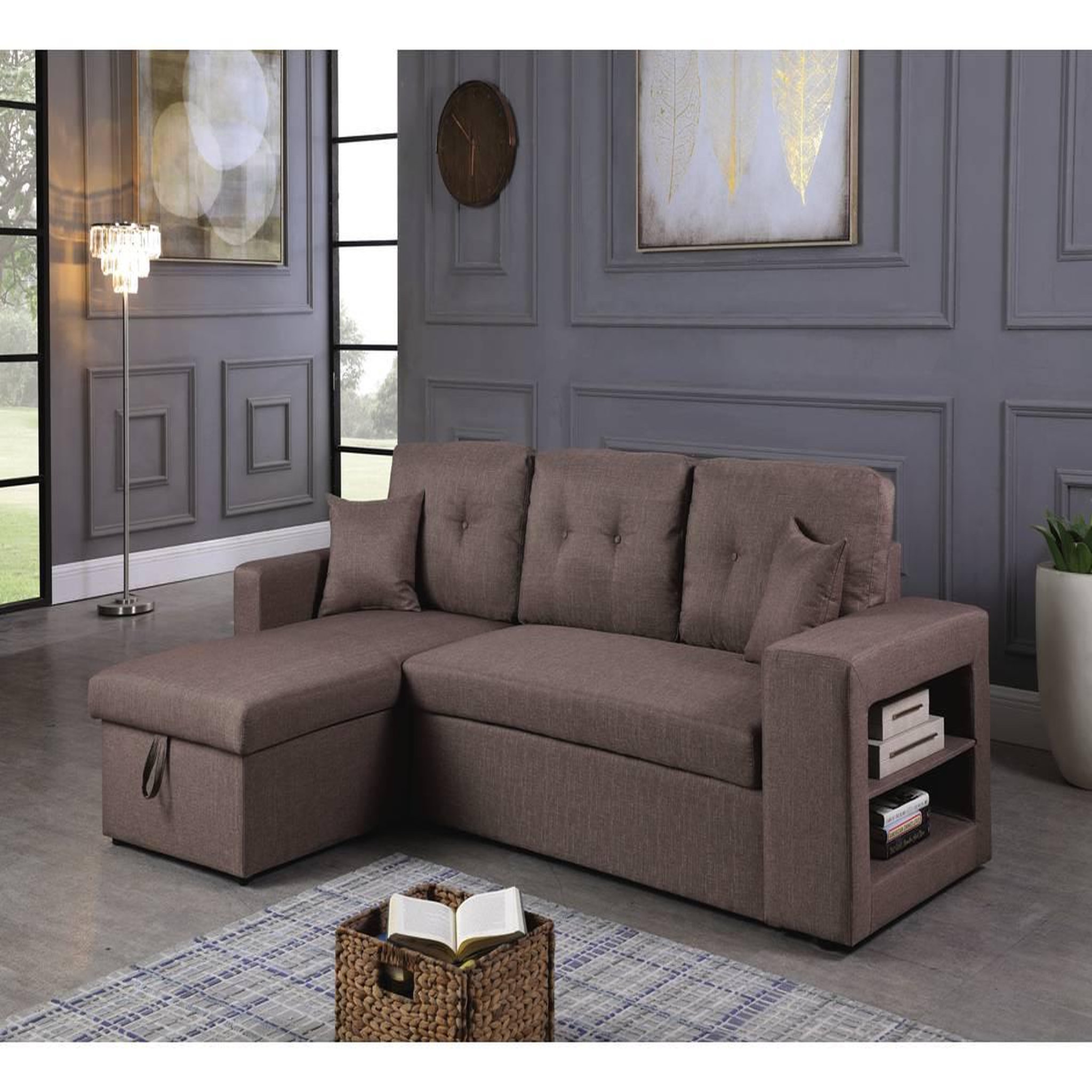 Voir la diapositive 2 : Habitat et Jardin Canapé d'angle convertible/réversible  axel  - 3 places - taupe
