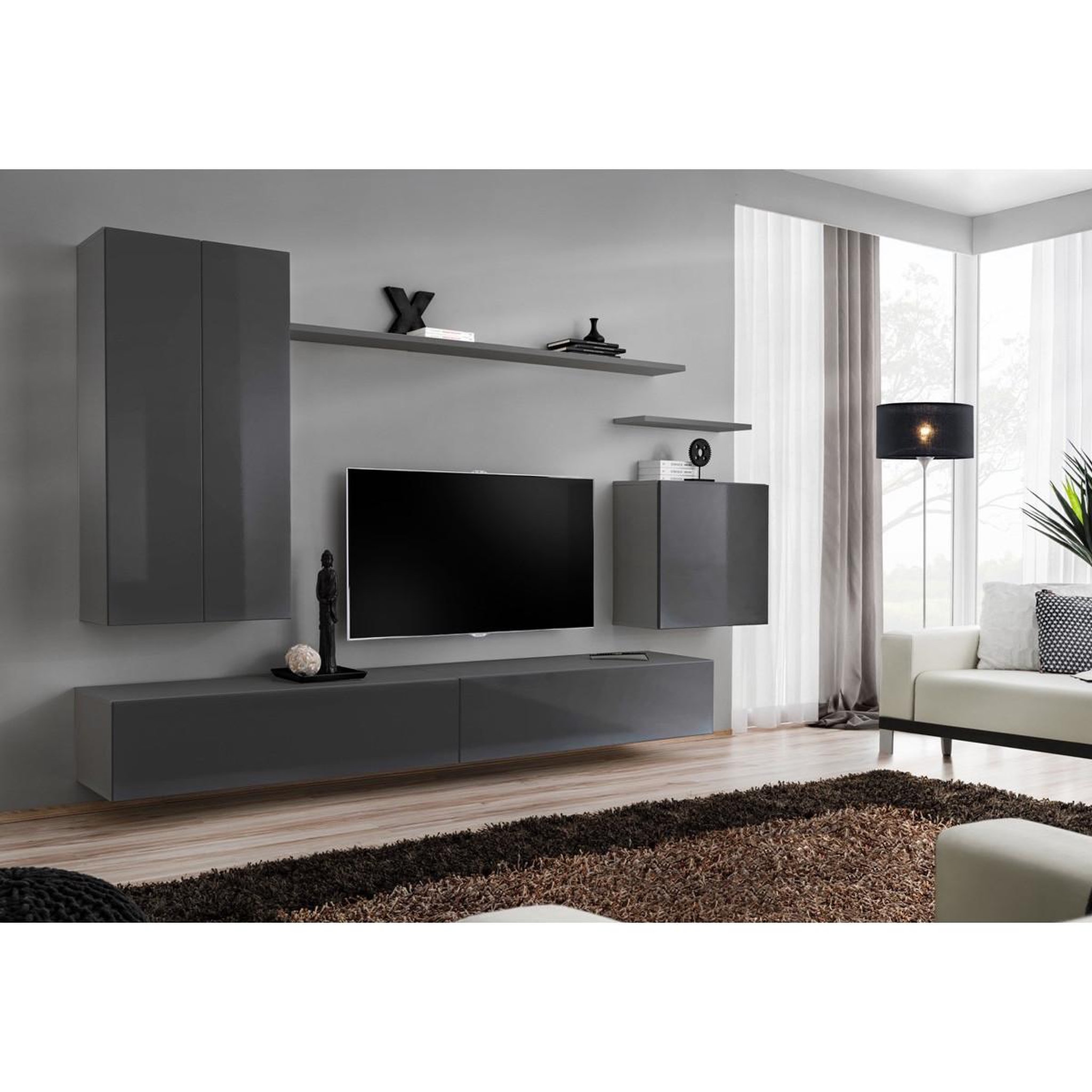 Voir la diapositive 2 : Paris Prix Meuble tv mural design  switch ii  330cm gris