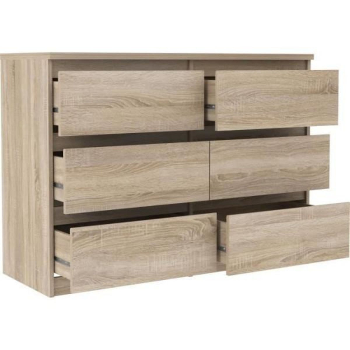 MARKET24 Commode CHELSEA 6 tiroirs - L 110 x P 42 x H 80 - Décor chene sonoma