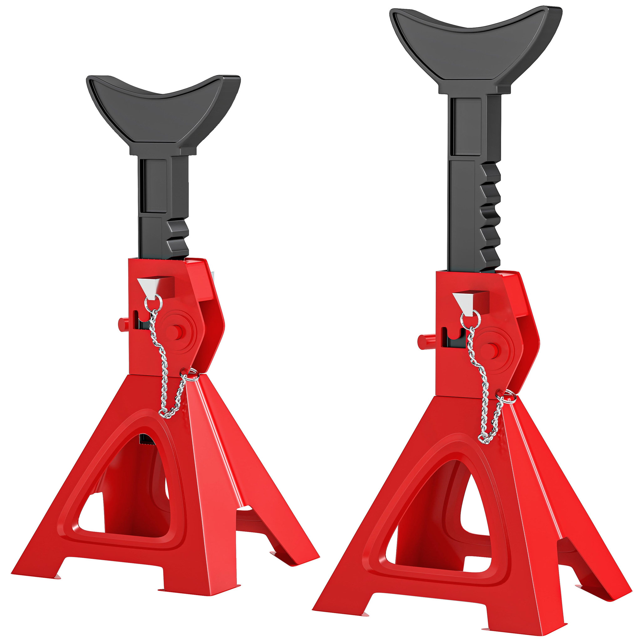 HOMCOM Lot de 2 chandelles - jusqu'à 3000 Kg par chandelle - H.290-418 mm - 4 pieds - acier rouge noir