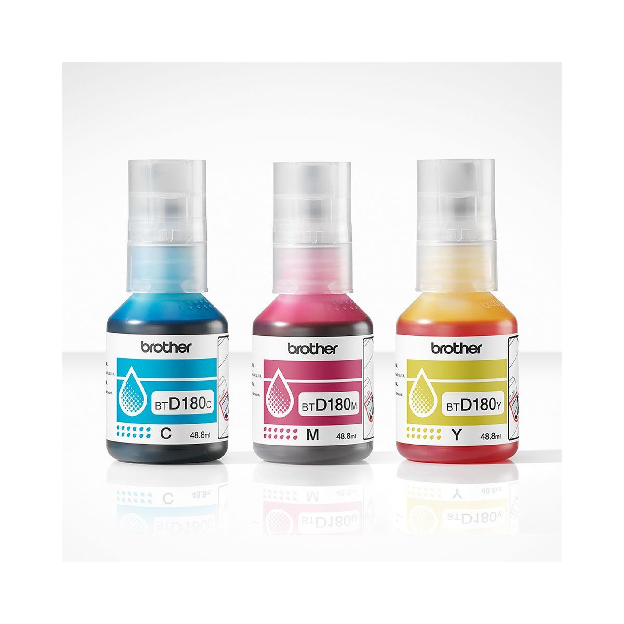 Voir la diapositive 2 : Brother Cartouche d'encre Pack 3 Bouteilles d'Encre BTD180 Couleurs (YMC) - BTD180VAL