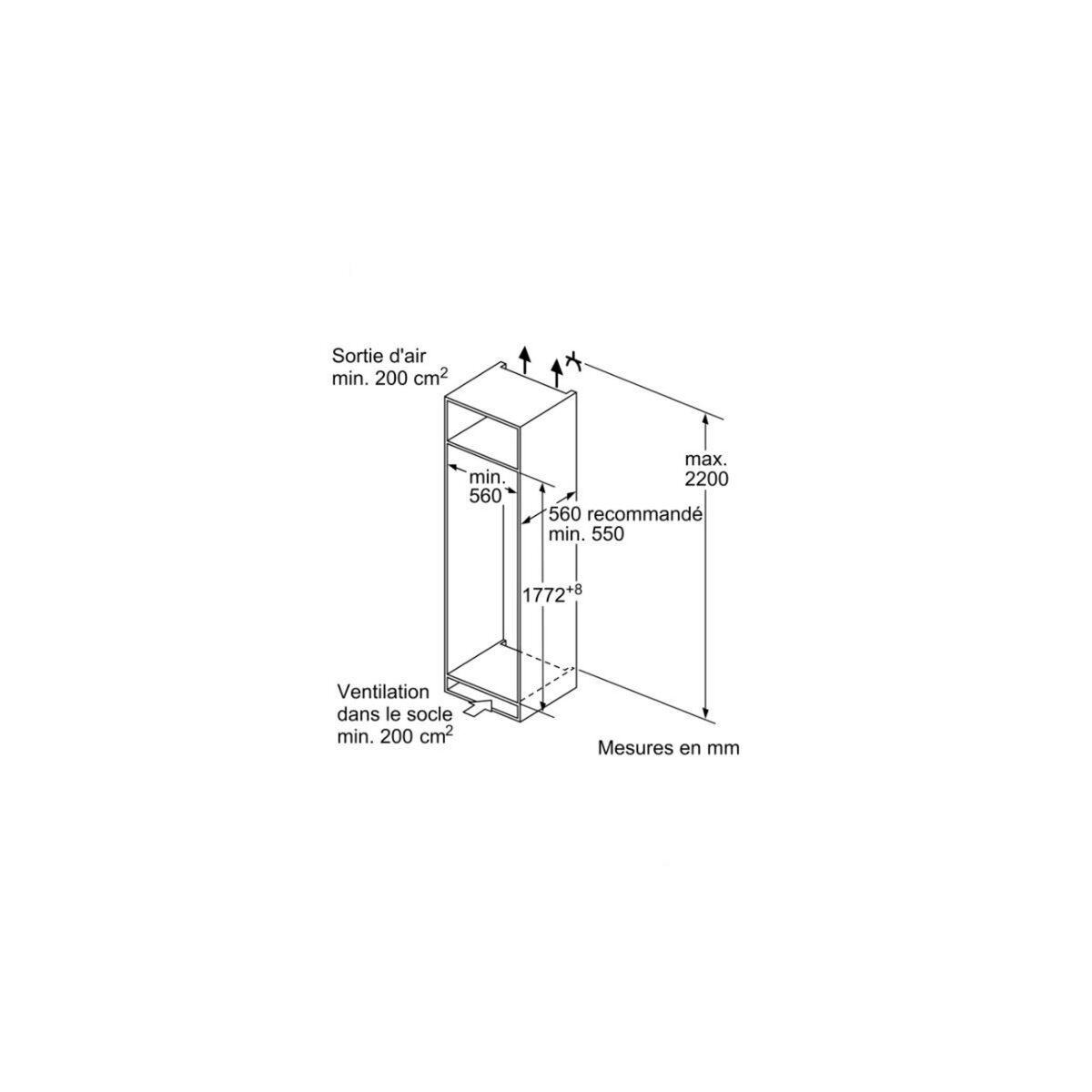 Siemens Réfrigérateur 1 porte intégrable à glissière 54.1cm 280l - KI82LNSE0