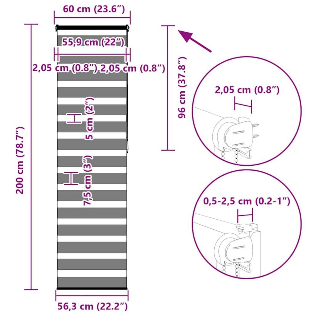 VIDAXL Store zebre blanc 60x200 cm largeur du tissu 55,9 cm polyester
