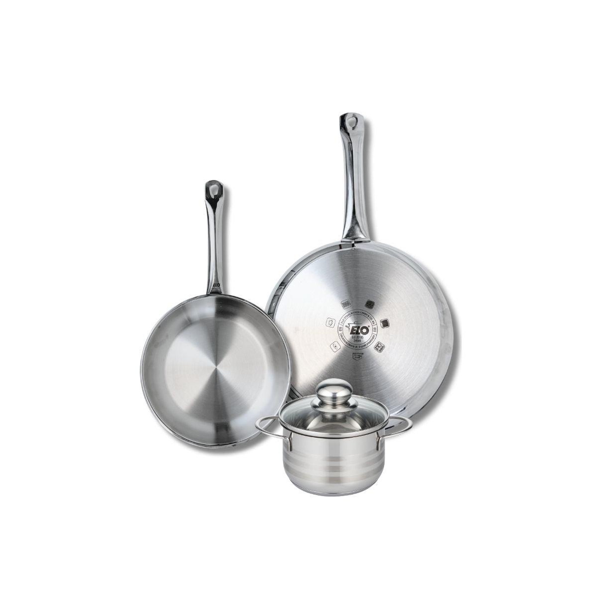 ELO Ensemble de 2 poêles de cuisson 24 et 28 cm et 1 faitout 14 cm elo profi brillant