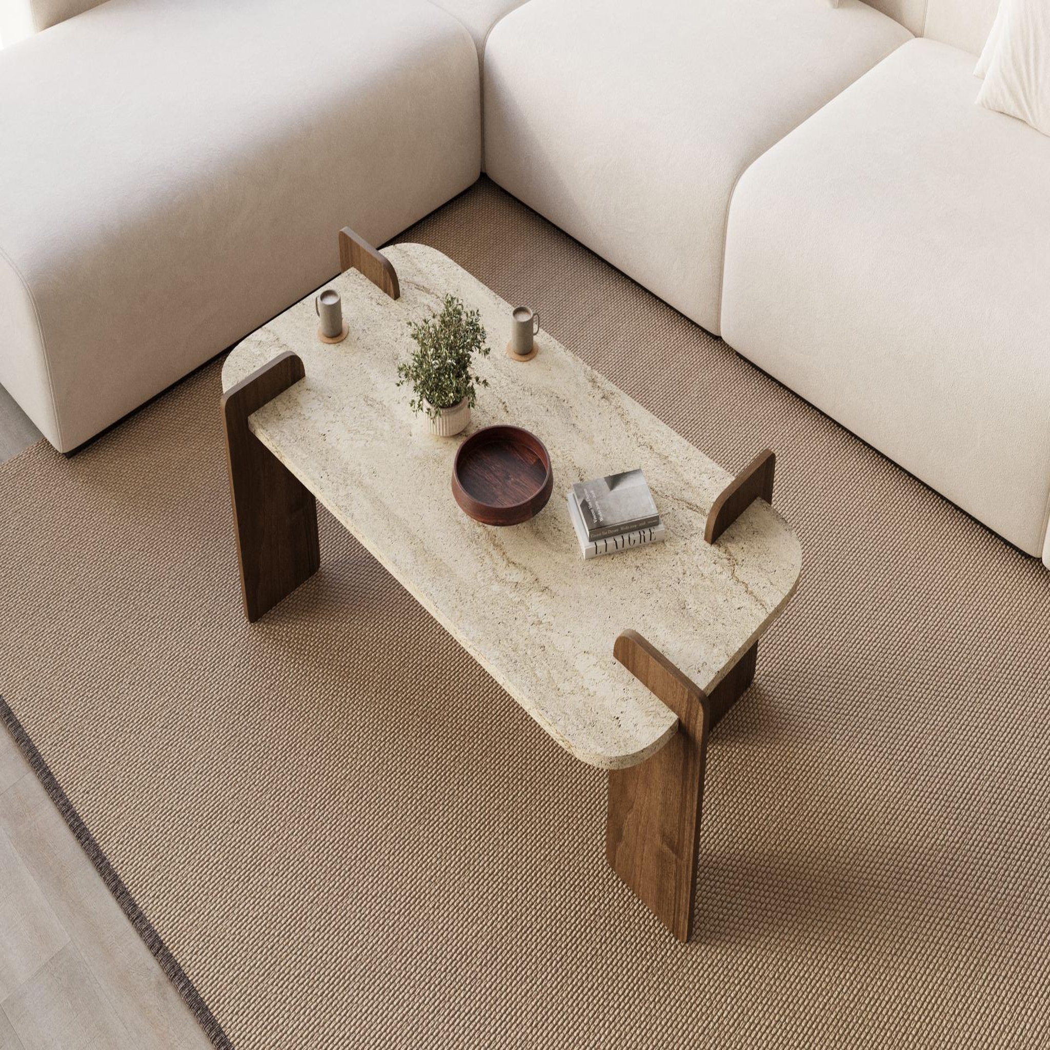 Voir la diapositive 4 : Habitat et Jardin Table basse en bois  leapiri  - 120 x 60 x 35 cm - travertin