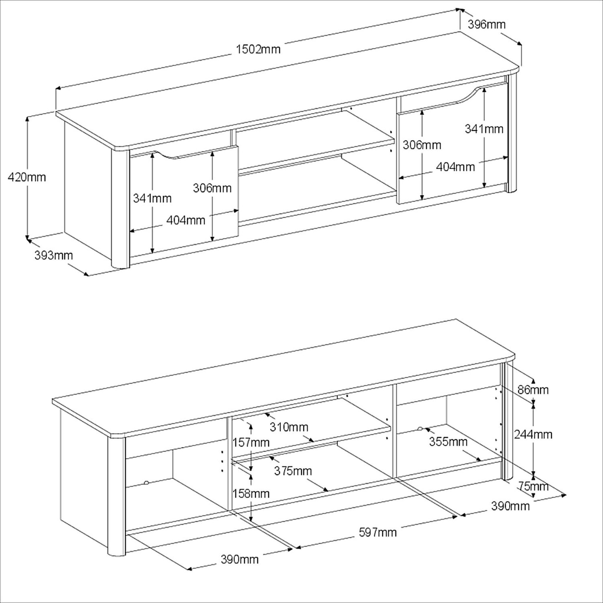 Voir la diapositive 8 : Meuble TV 2 portes 2 niches L150 cm MARGOT