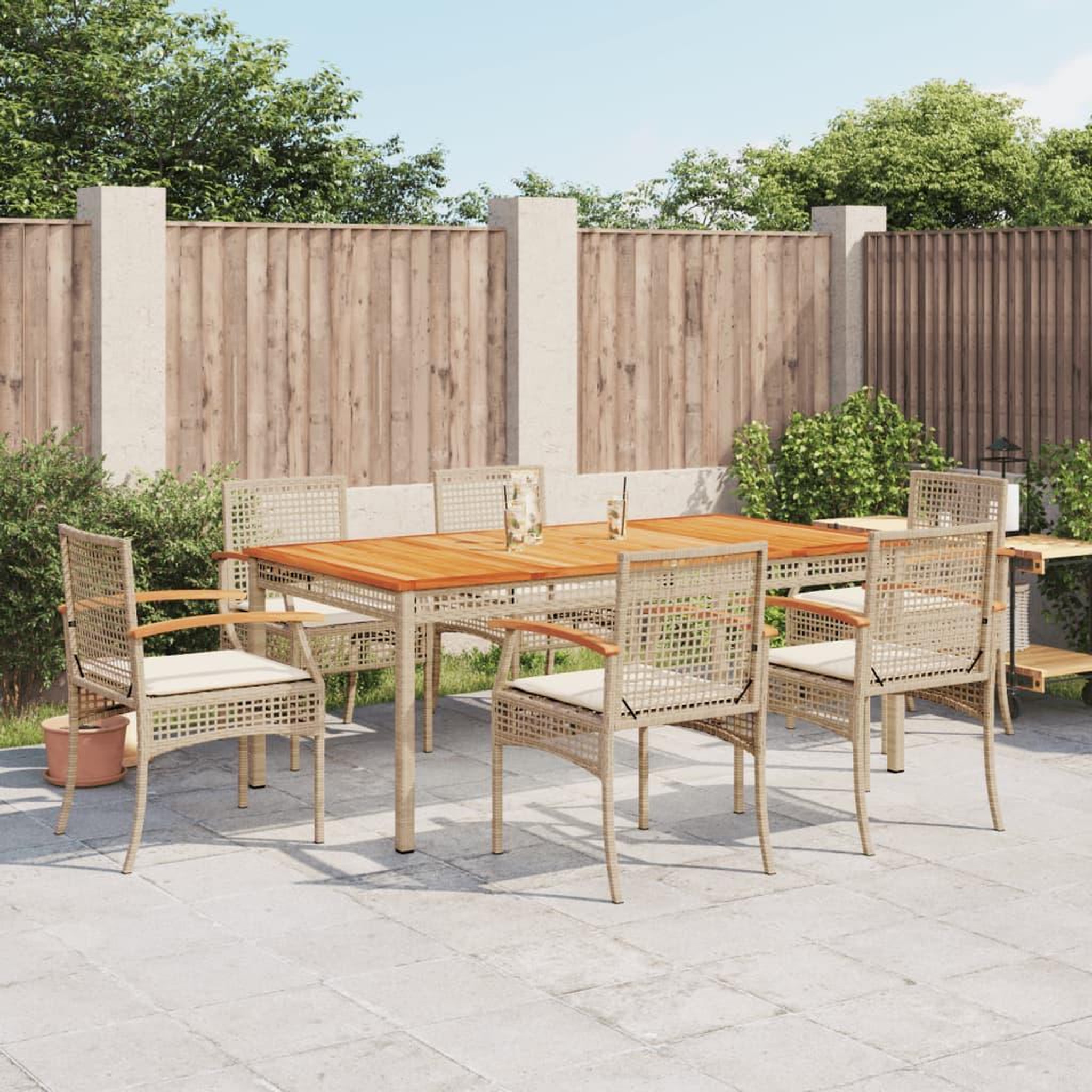 VIDAXL Ensemble a manger de jardin et coussins 7 pcs beige poly rotin