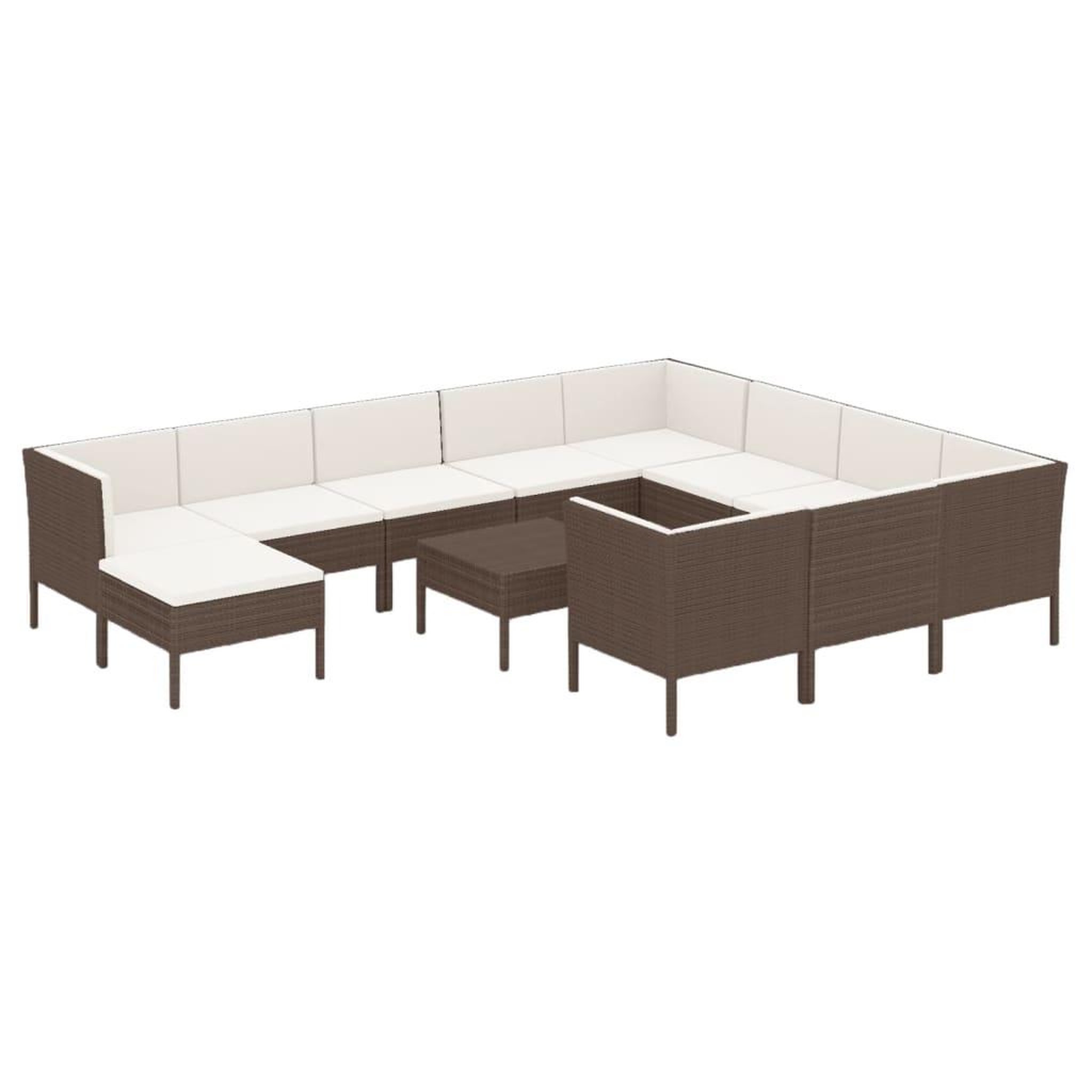 Voir la diapositive 2 : VIDAXL Salon de jardin 12 pcs avec coussins Resine tressee Marron