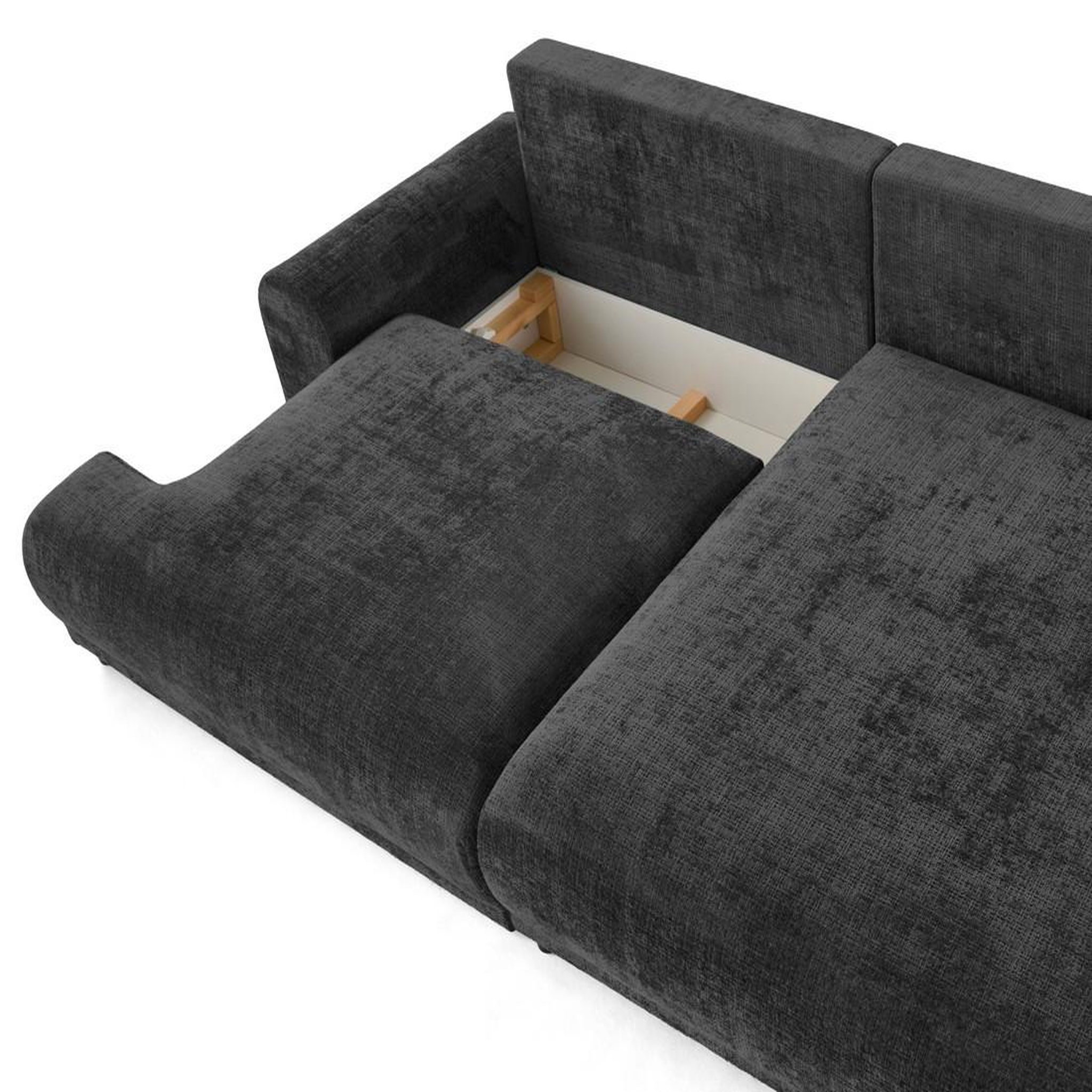 Voir la diapositive 3 : BEST MOBILIER Nelly - canapé d'angle droit 4 places convertible avec coffre en velours texturé