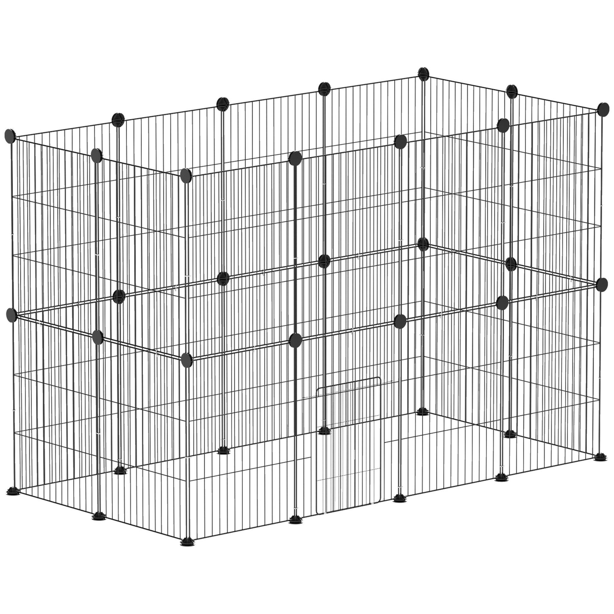 PAWHUT Enclos modulable rongeurs petits animaux - parc 24 panneaux - 120 x 60 x 80 cm - acier noir