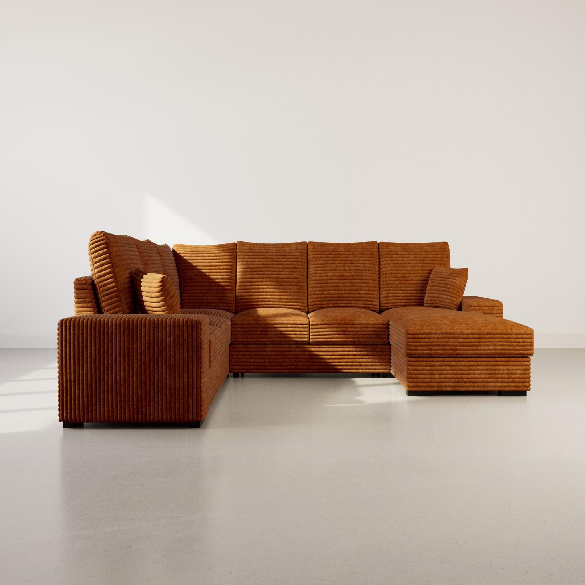 Voir la diapositive 2 : BEST MOBILIER Lorie - canapé panoramique d'angle gauche 7 places convertible en velours côtelé grosse côte avec coffre