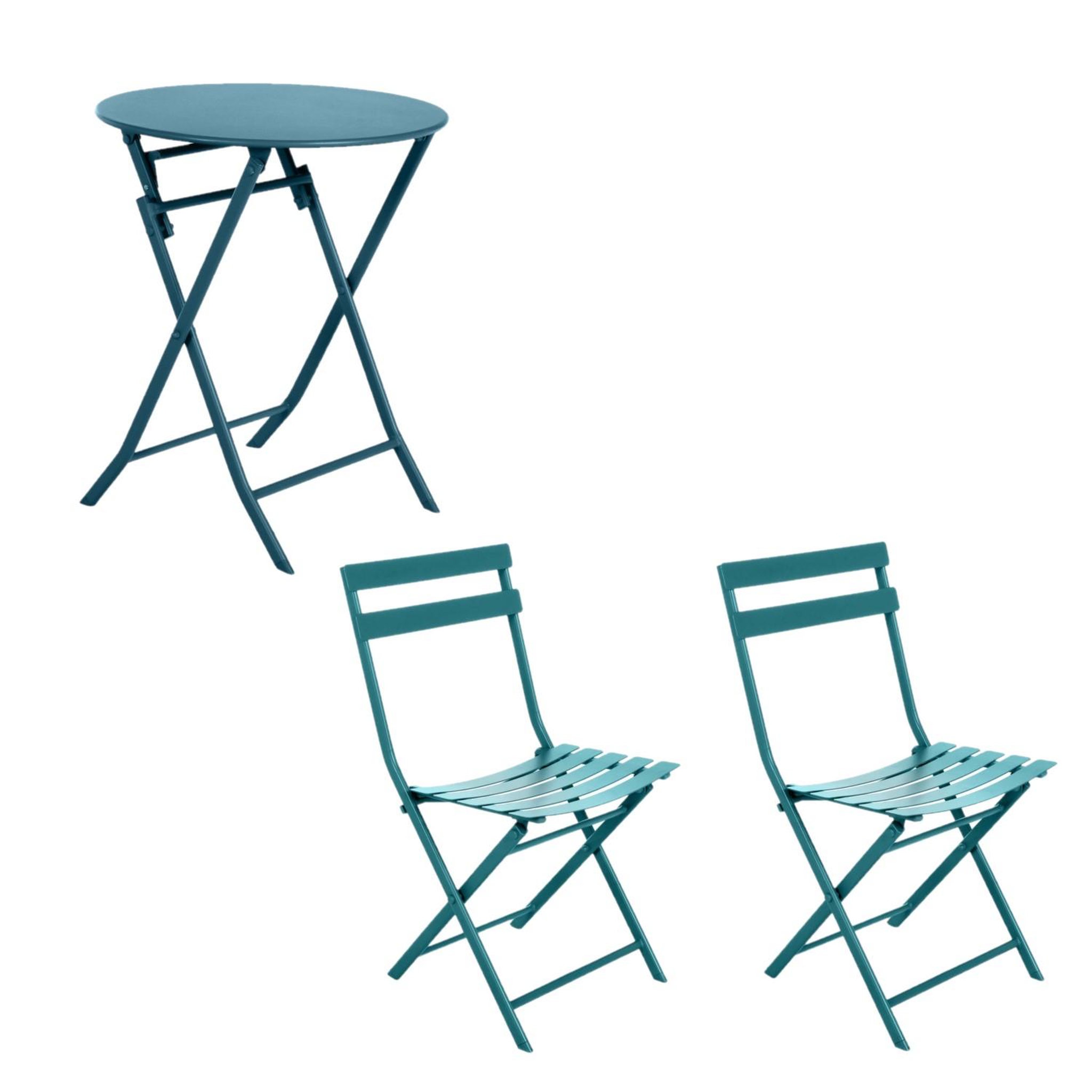 TOILINUX Ensemble table de jardin pliante + 2 chaises greensboro - bleu canard