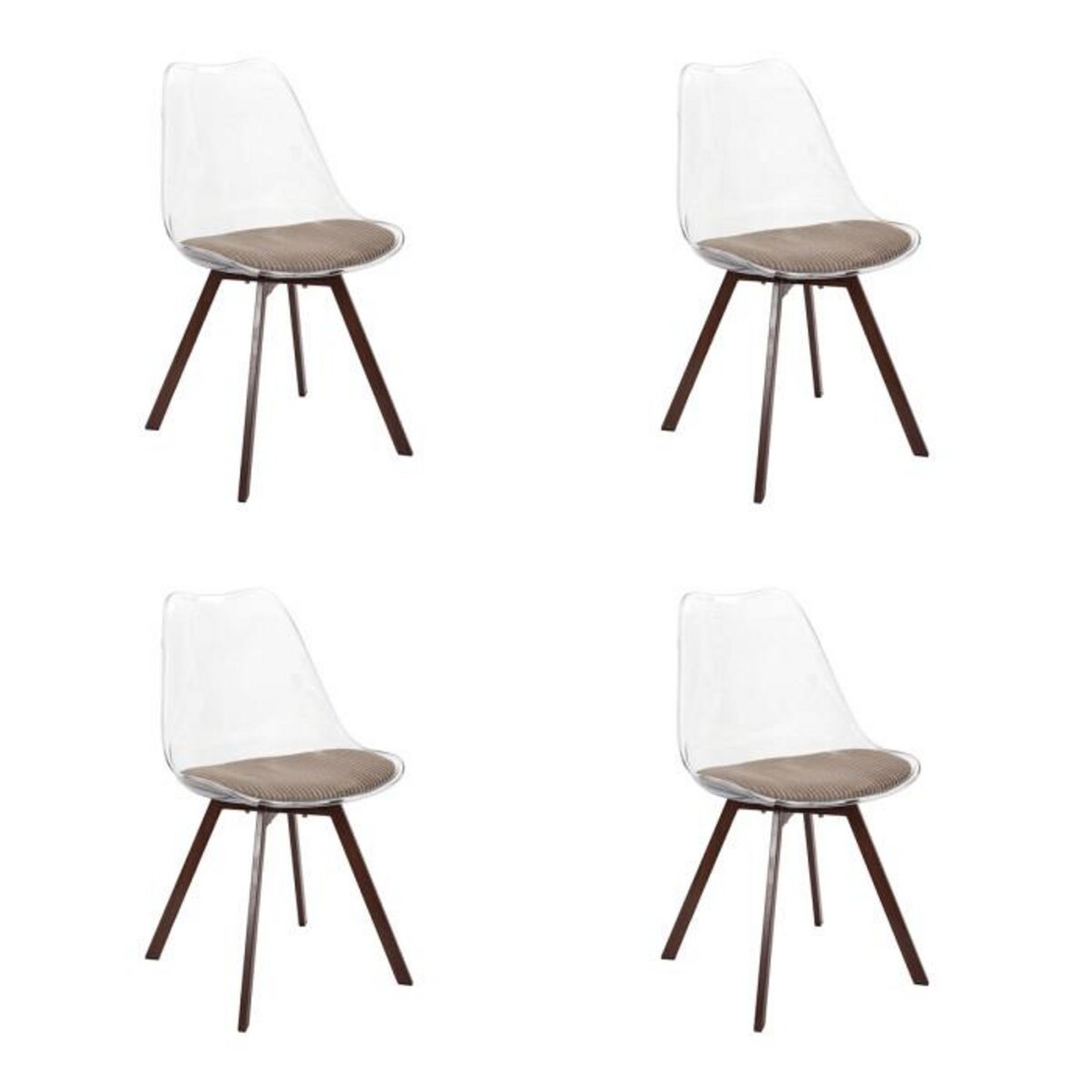 Paris Prix Lot de 4 Chaises Coussin Côtelé  Scott  82cm Transparent & Taupe