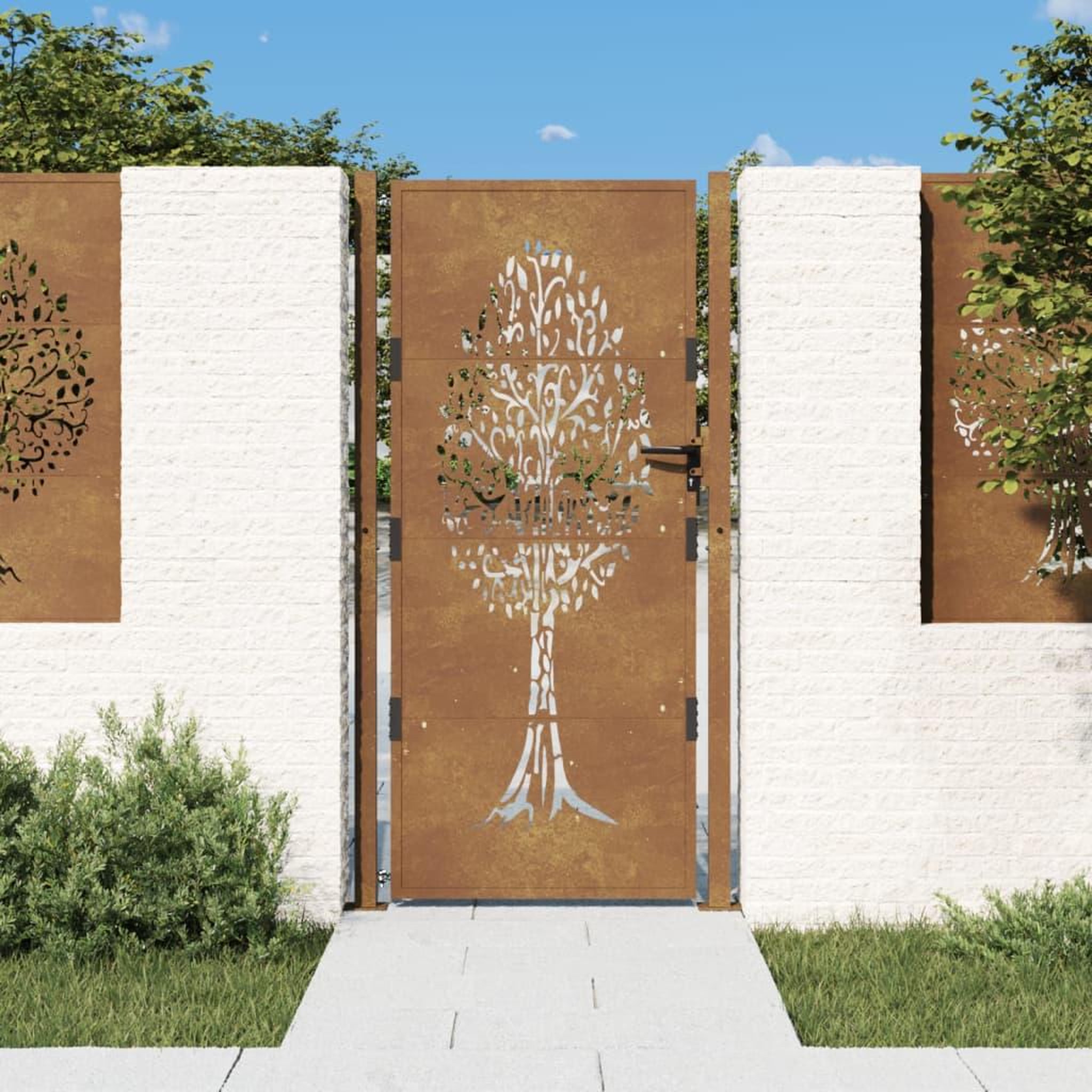 VIDAXL Portail de jardin 105x180 cm acier corten conception de l'arbre