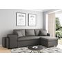 Voir la diapositive 1 :  Canapé 3 places d'angle Droit convertible avec coffre Microfibre gris tissu + 2 poufs inclus ANETTA