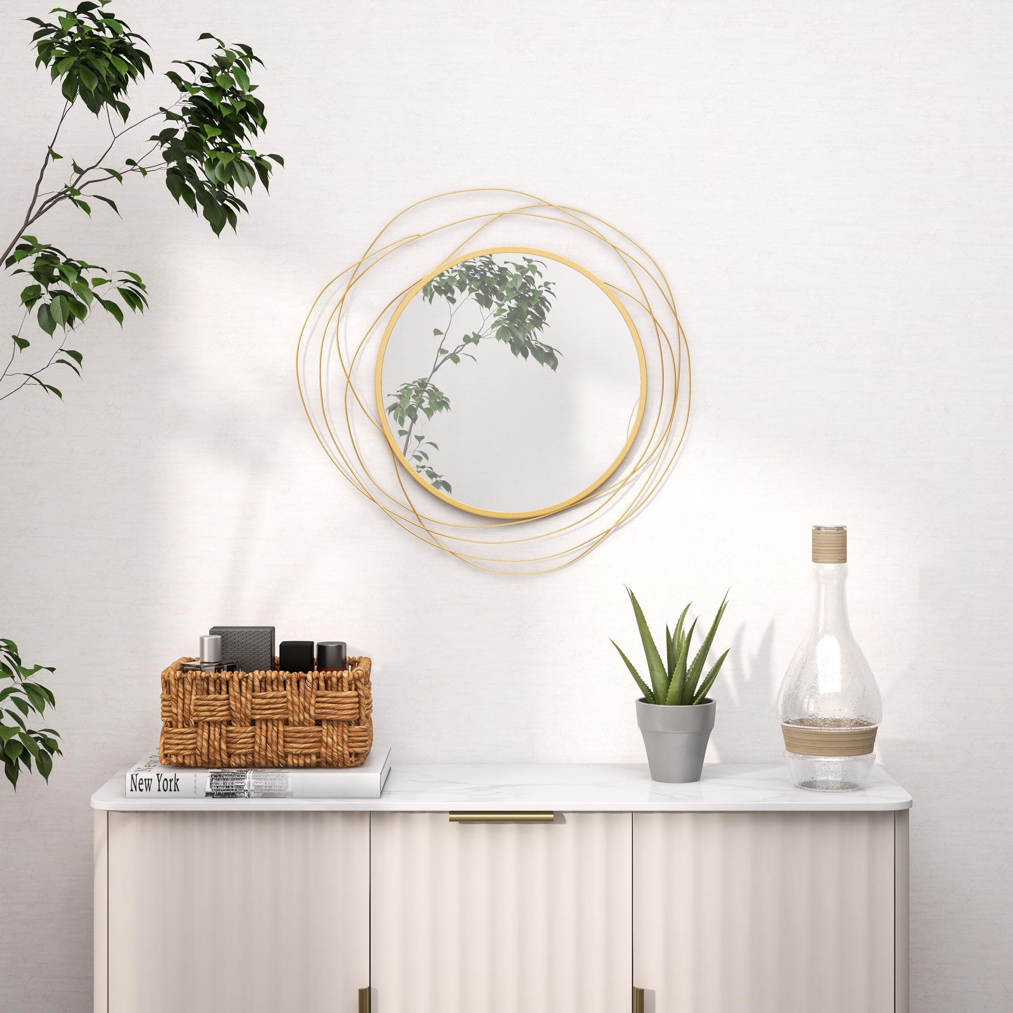 Voir la diapositive 2 : HOMCOM Miroir rond design moderne Ø 65 cm métal filaire doré