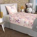 SOLEIL D'OCRE Parure de draps 180x290 cm LICORNES, 100% coton 57 fils/cm2, par Soleil d'Ocre. Coloris disponibles : Rose, Jaune