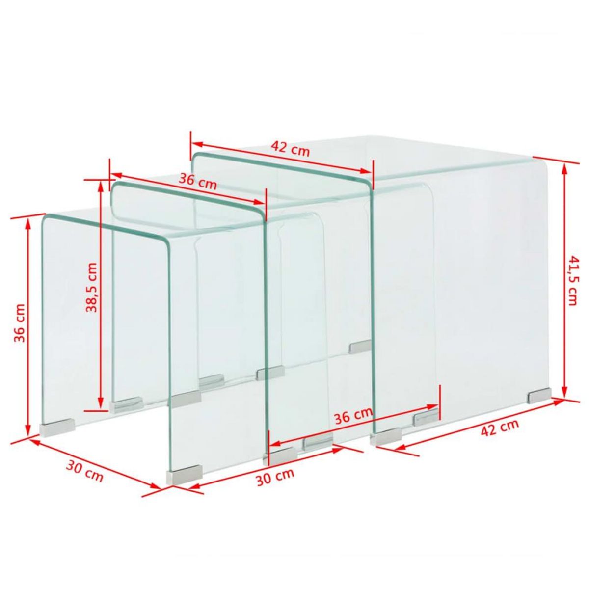 VIDAXL Ensemble de tables gigognes 3 Pieces Verre trempe Transparent