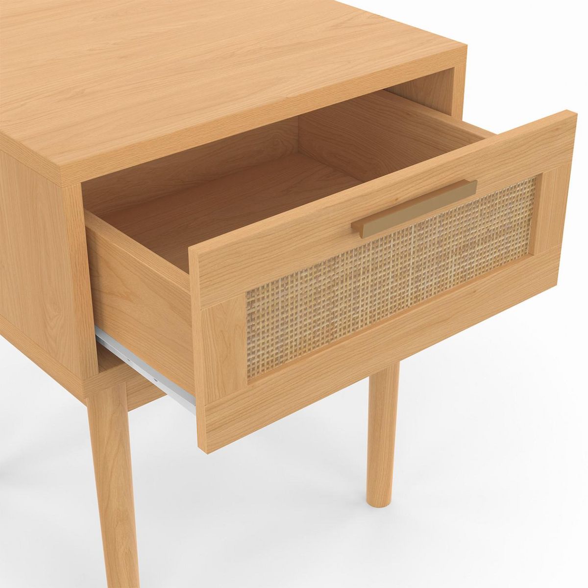 ID MARKET Lot de 2 tables de chevet ROBERT 1 tiroir effet naturel cannage et bois