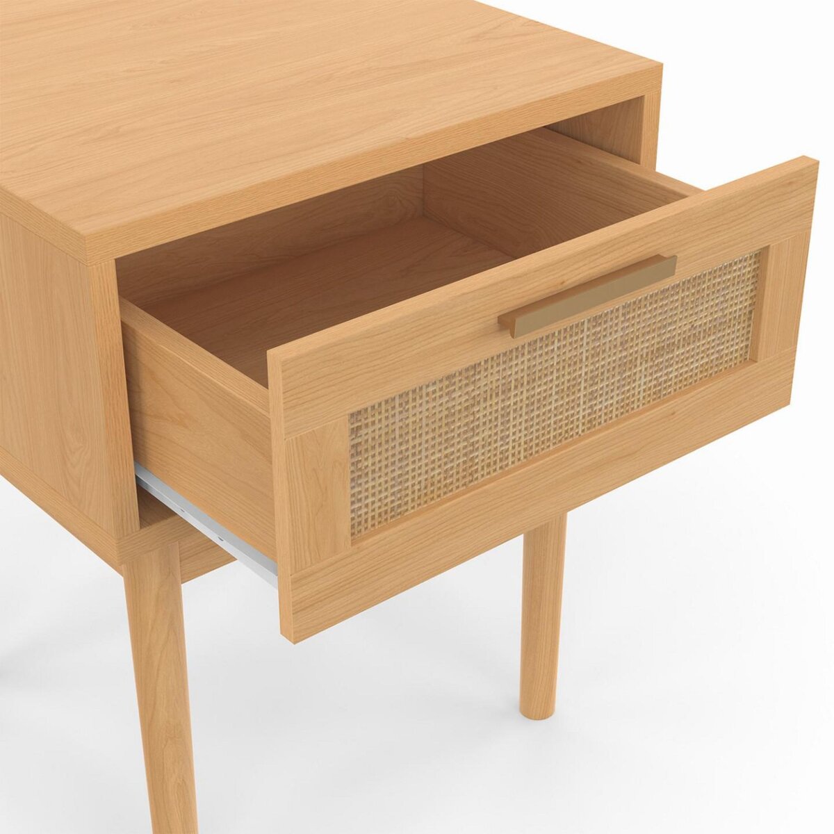 ID MARKET Lot de 2 tables de chevet ROBERT 1 tiroir effet naturel cannage et bois