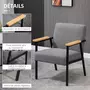 HOMCOM Fauteuil lounge style néo-rétro structure acier noir accoudoirs bois hévéa revêtement tissu aspect lin gris